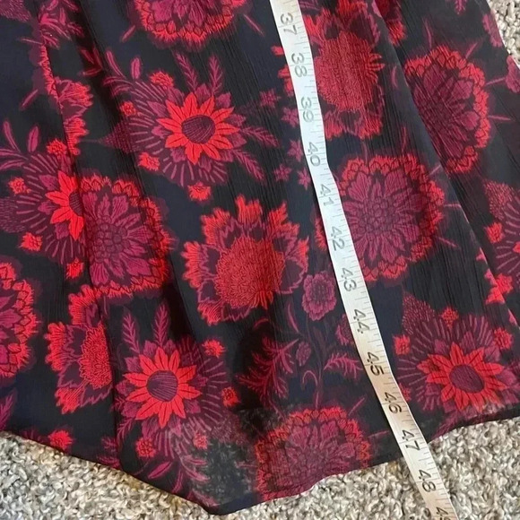 TOMMY HILFIGER DRESS RED BLACK FLORAL CHIFFON LONG SLEEVE MIDI SIZE 4 - Picture 9 of 16
